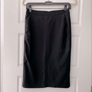 BCBG MaxAzria, Black Knee Length Pencil Skirt with Side Pleats